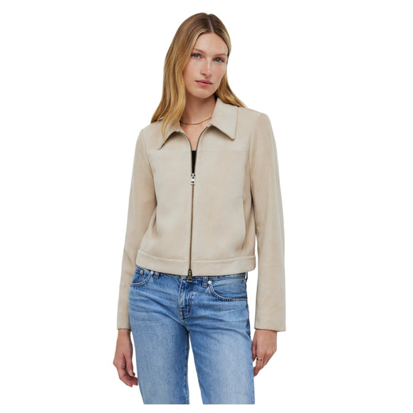 Madewell Jacket Women Size 10 Beige Suede Moto Zip Up Crop 90s NWT FLAW NO887 - Picture 1 of 16